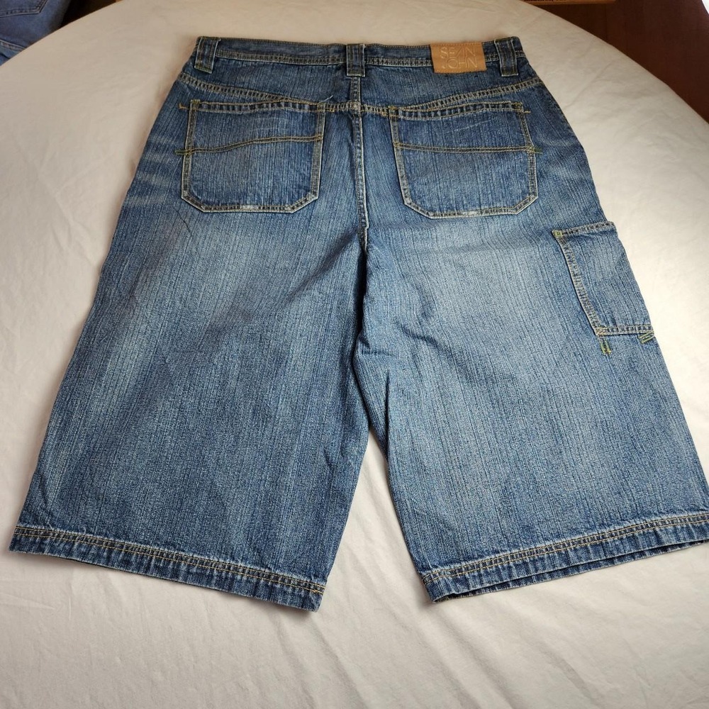 Sean John Mens Blue Denim Jeans Shorts Jorts Baggy Skater Y2K Hip Hop Size 36